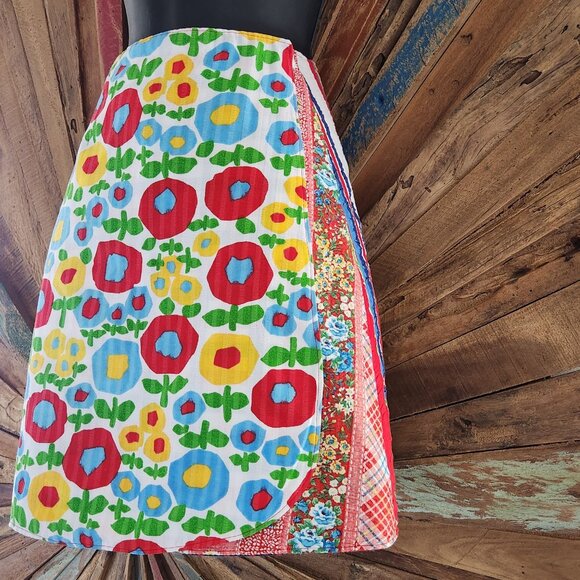 Handmade patchwork/mixed media double sided A-line wrap skirt Sz XS-M - Picture 3 of 14
